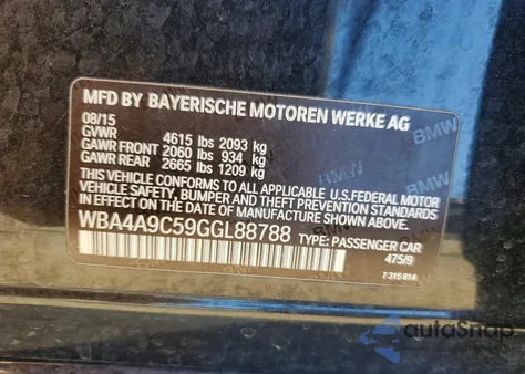 2016 BMW 428 I Gran Coupe Sulev z USA, uszkodzony, nr VIN WBA4A9C59GGL88788